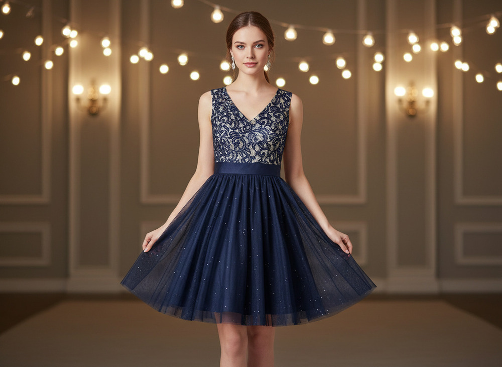 Jessica Howard Navy Lace Sequin Cocktail Dress Sz 10 NWT - Picture 1 of 7